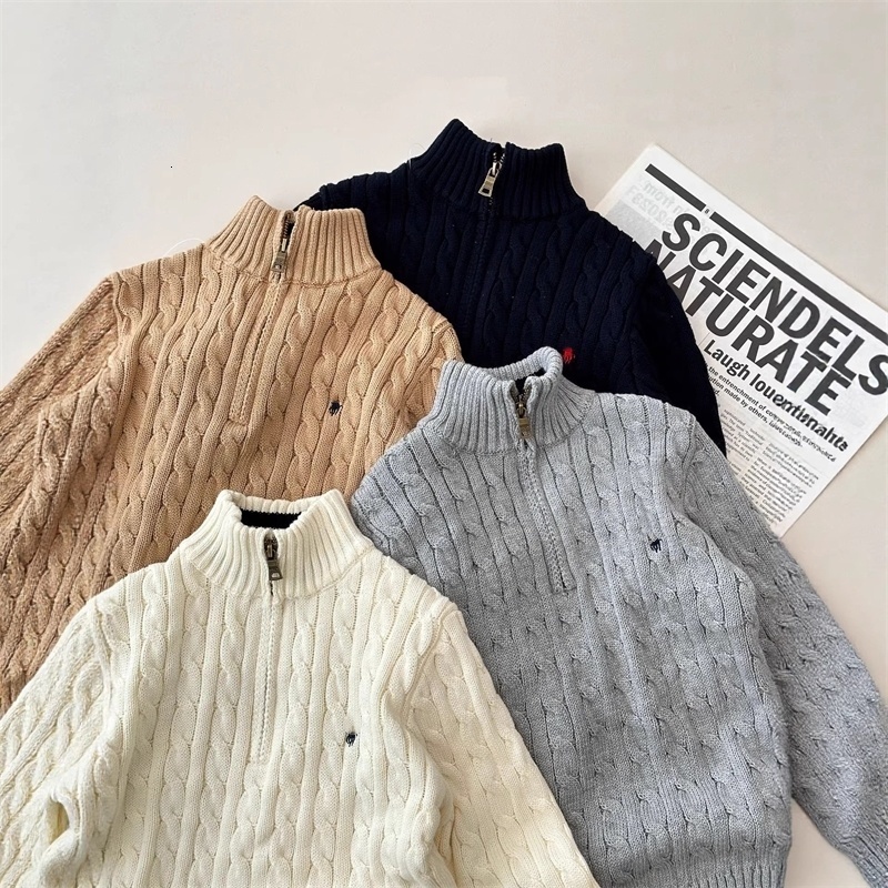 Autumn Winter Kids Sweater For Boys And Girls Tops Designer Clothes Pullover Knit Embroidered Half-zip Stand Collar Cable Knitted Jumpers Sweaters