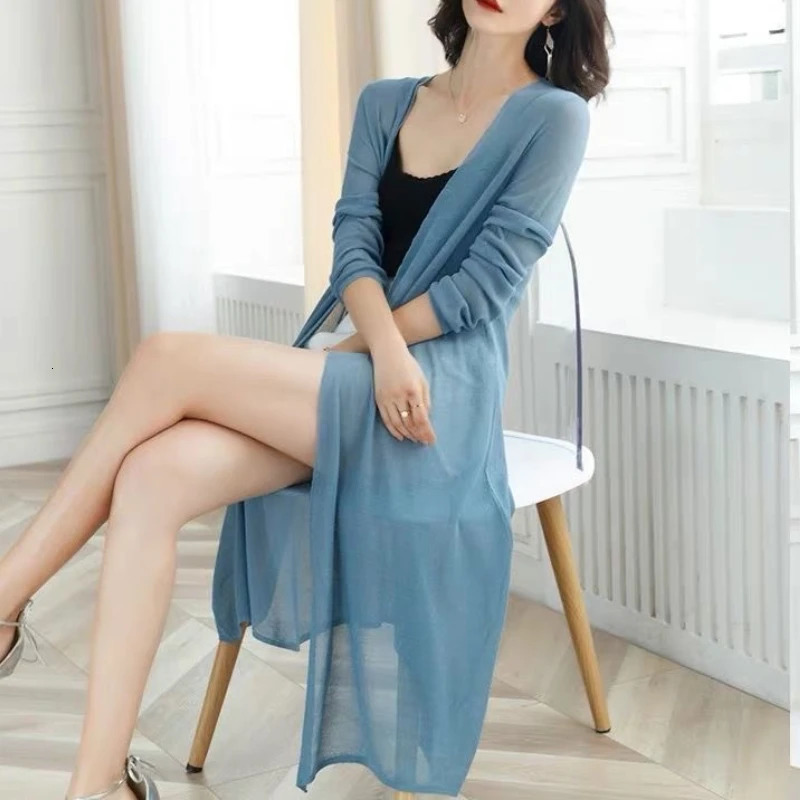 2026 Summer Womens Long Cardigan Lightweight Sun Protection Knitwear Beach Shawl Coat Spring Outerwear Knitted Y2k Cardigan 260924