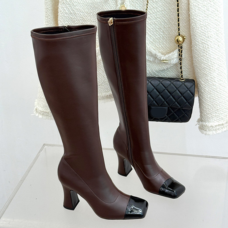 Fashion Evening Party Shoes Comfortable High Quality Leather Winter High Heeled Womens Boots Classic Stretch Ankle Side Zipper Boots
