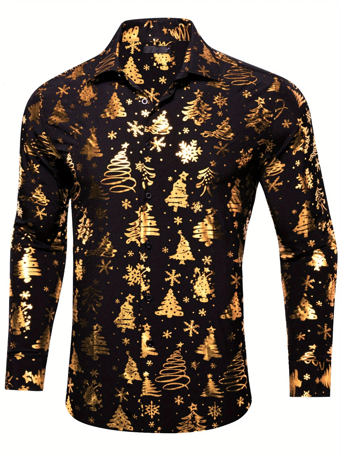 Christmas Theme Men's Golden Christmas Tree 3D Printed Formal Shirts Christmas Graphic Long Sleeve Shirt Fashion Men's Shirts 260922