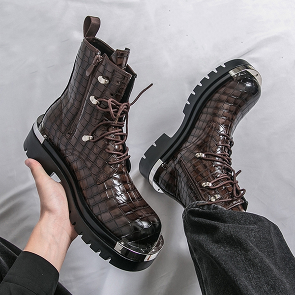 Autumn men's thick soled high toe leather boots, British style formal dress zipper high top leather shoes, short boots, men's shoes 53266
