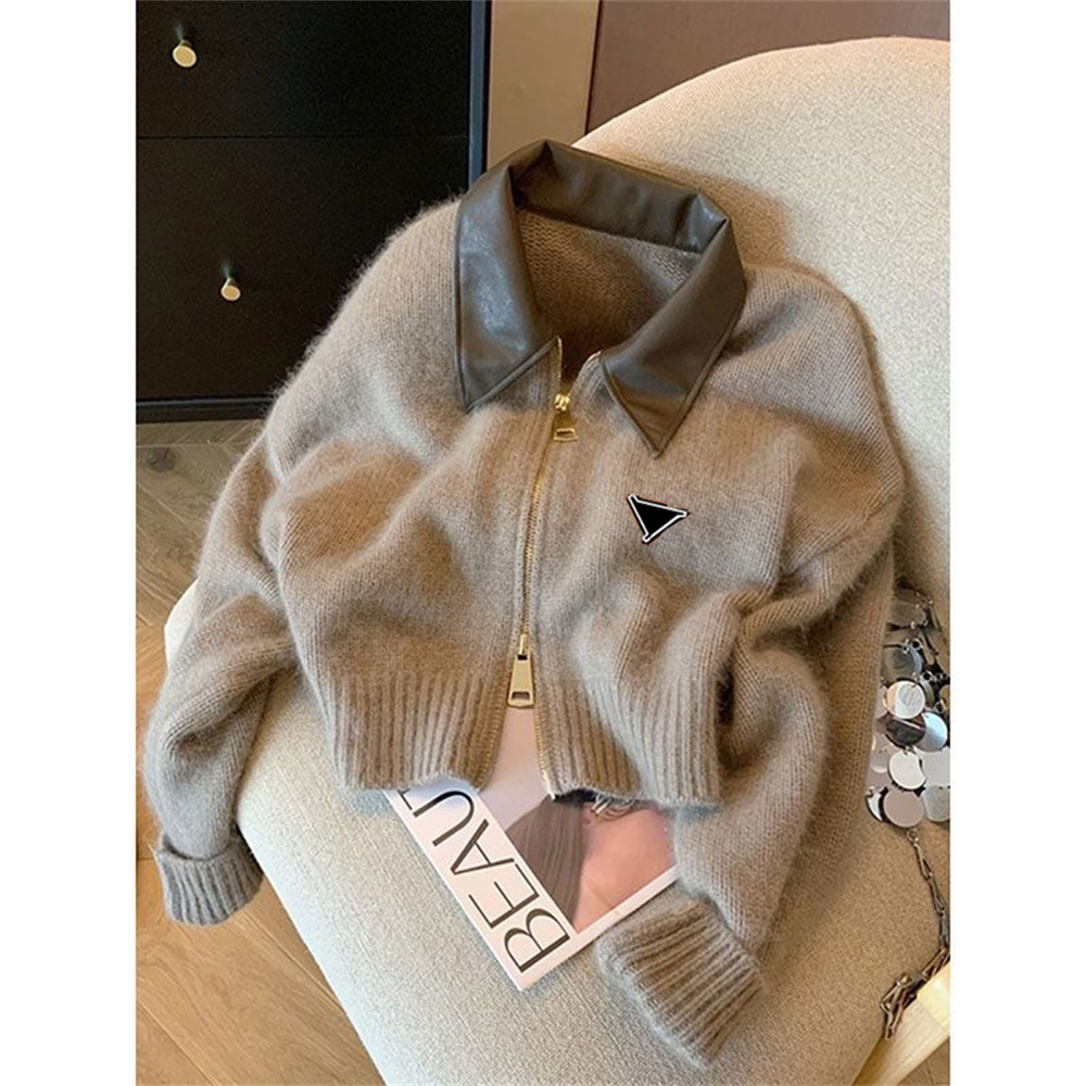Luxury Designer Sweater Women Sweaters Womens Long Sleeve Cardigan Sweater Woman Double Zipper Lapel Neck Leather Callor Girls Cardigan Jumpers Clot