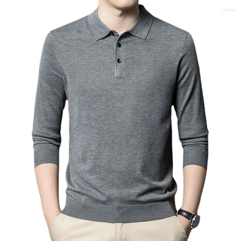 Men Solid Lapel Wool Sweater Business Casual Fashion Knit Pullover Base Top For Autumn Winter