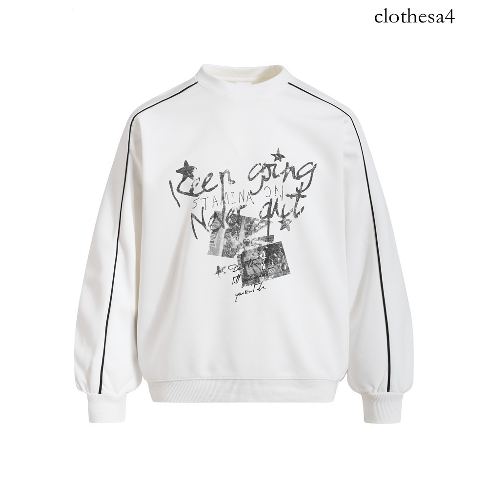 American-style graffiti letter print, contrasting stitching, round neck, loose-fit men's sweatshirt, casual pullover for spring and autumn, str