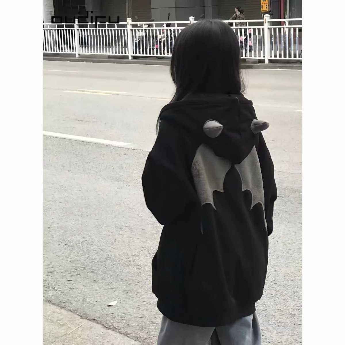 Evil Horns Hoodies Women Men Harajuku Hoody Zip Up Sweatshirt Hip Hop Streetwear Y2k Aesthetic Grunge Cardigan Tops T260923