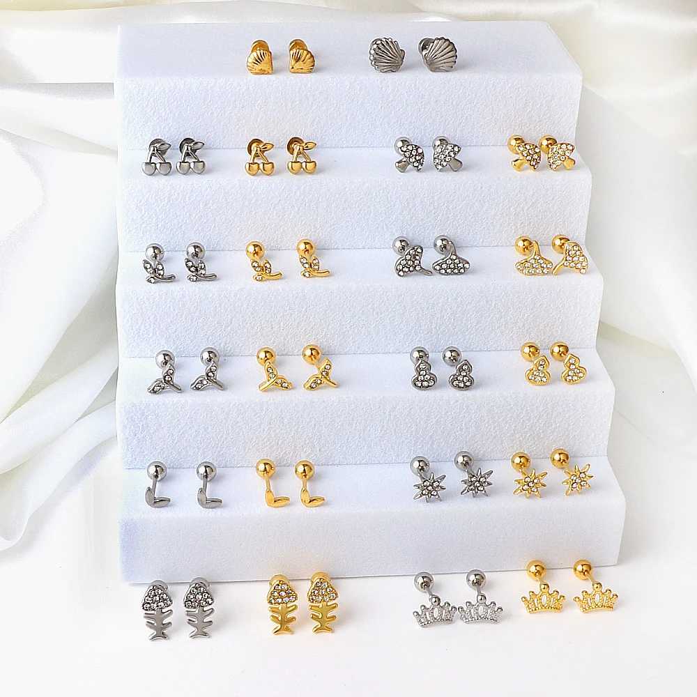 Ear Trending Stud Stud 1pair Love Heart Shape Butterfly Gold Color Stainless Steel Piercing Female Stud Earrings Jewelry Accessories N260923