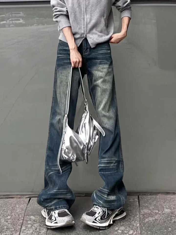 Men's Jeans Streetwear Vintage Y2k Mens Jeans 2024 Vintage New Korean Fashion Flared Pants High Street Hip Hop Harajuku Baggy Jeans Men H260924