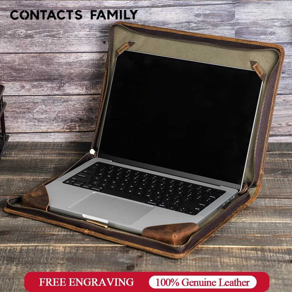 Briefcases CONTACT'S FAMILY Genuine Leather Case for Macbook Pro Air 13 M4 M3 M2 M1 Pro 14 Pro 16 Business Laptop Sleeve Bag Briefcase H260923