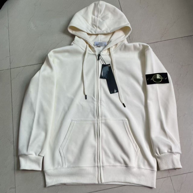 2026 Trendy Stone Shirt Fall/Winter Men's and Women's Hooded Solid Color Logo Sleeve BadgeZippered Sweatshirt Coat Trendy 1234