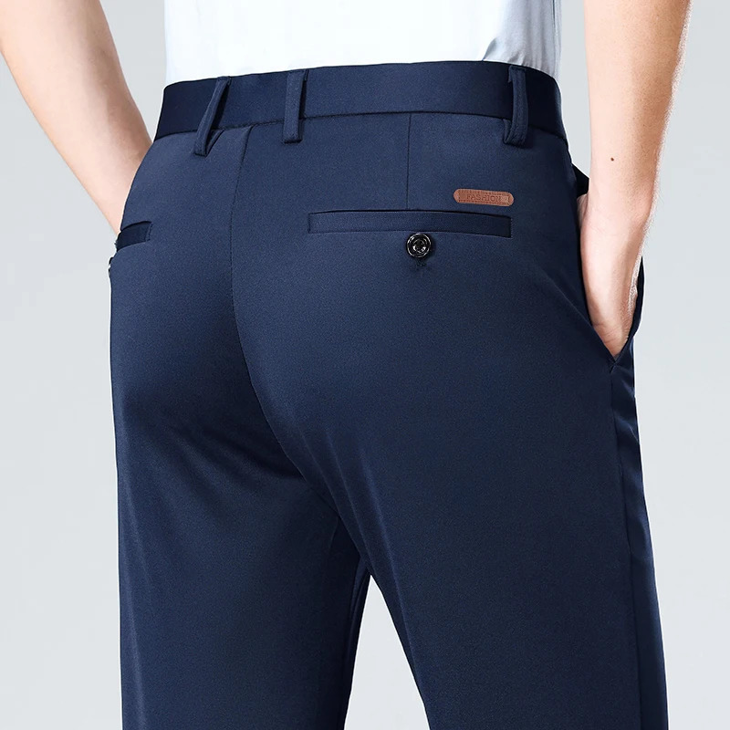 Mens Stretch Suit Pants Business Casual Dress Wrinkle Resistant 4Way Golf Spring Summer Blue Black 260924