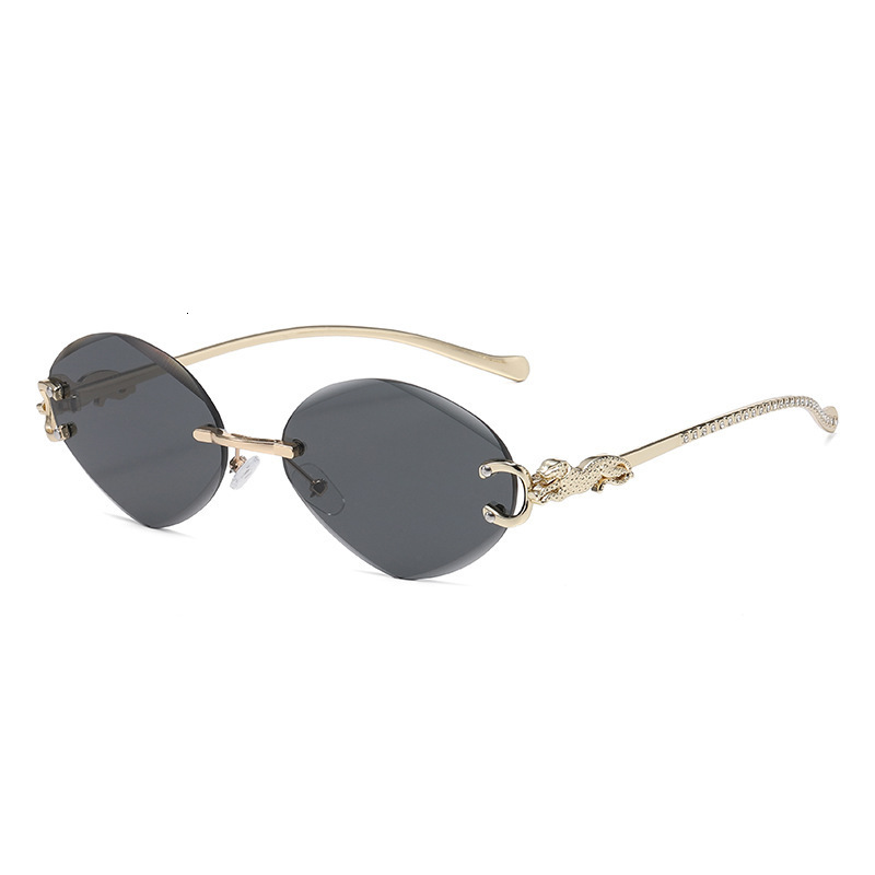 Luxury Fashion Designer Sunglasses Leopard Head Frameless Oval Personality European And American Internet Celebrity Women's Sun Protection High