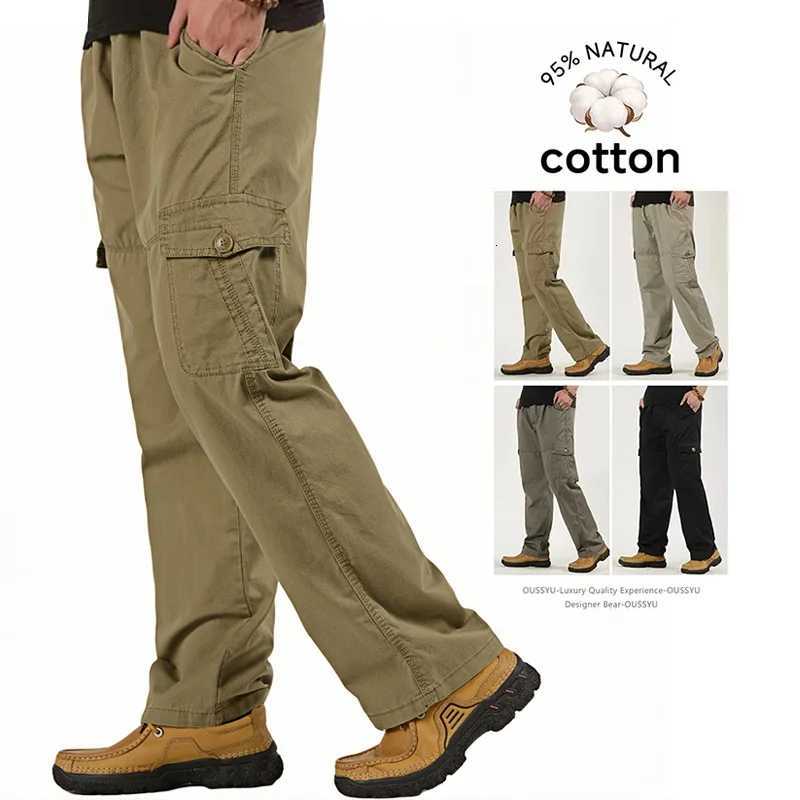 Men's Pants 2026 New Men's Pure Cotton Cargo Pants Autumn Baggy Straight Leg Multi-Pocket Work Trousers Casual Long Pants Plus Size M-6XL