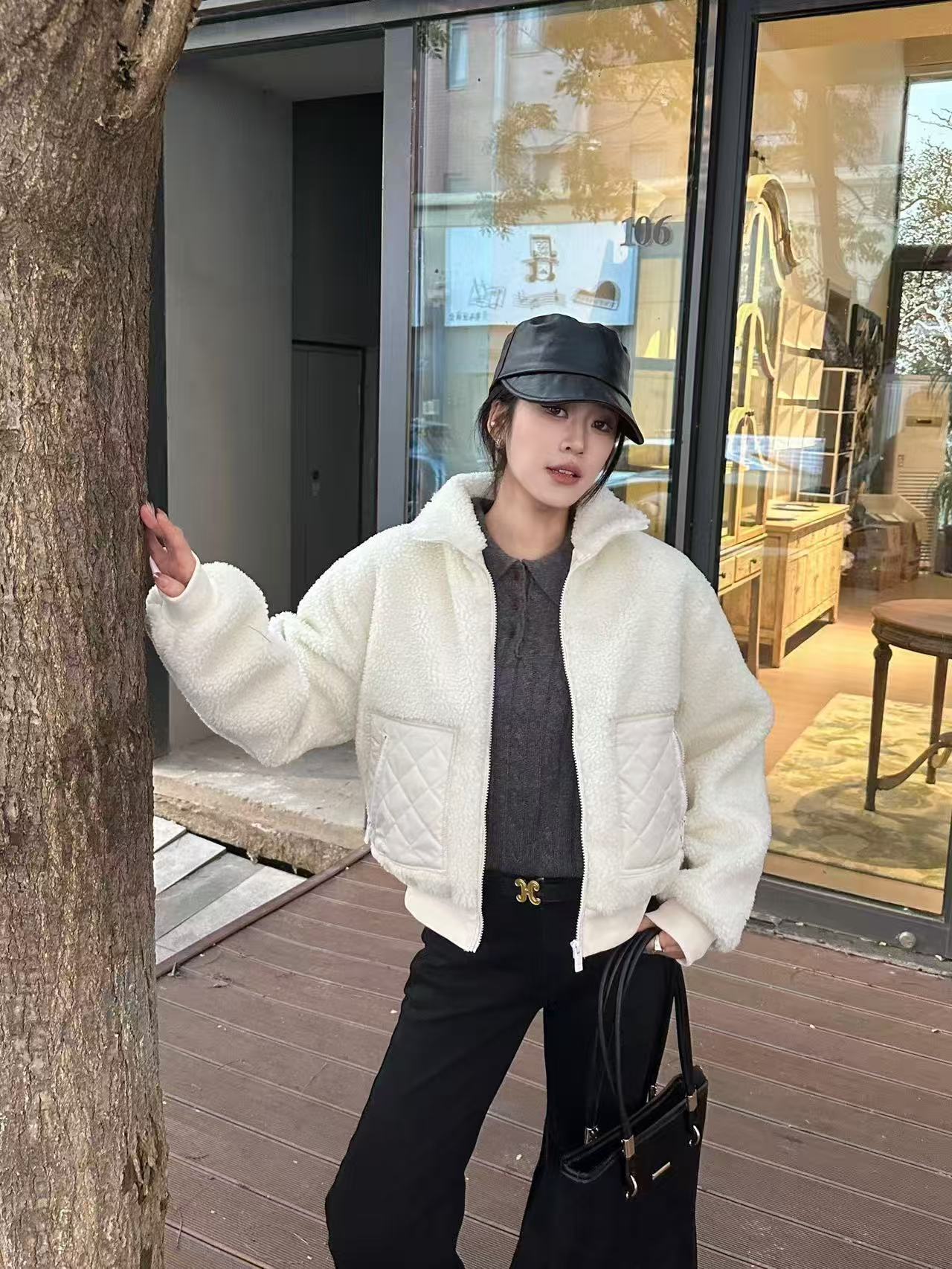 Designer Women's Yoga Lamb Wool Hair Jackets Navy Fleece Zipper Thick Winter Coat Cotton Crop Tops Hoodie Clothes Clubhouse Jacket Sports Sets