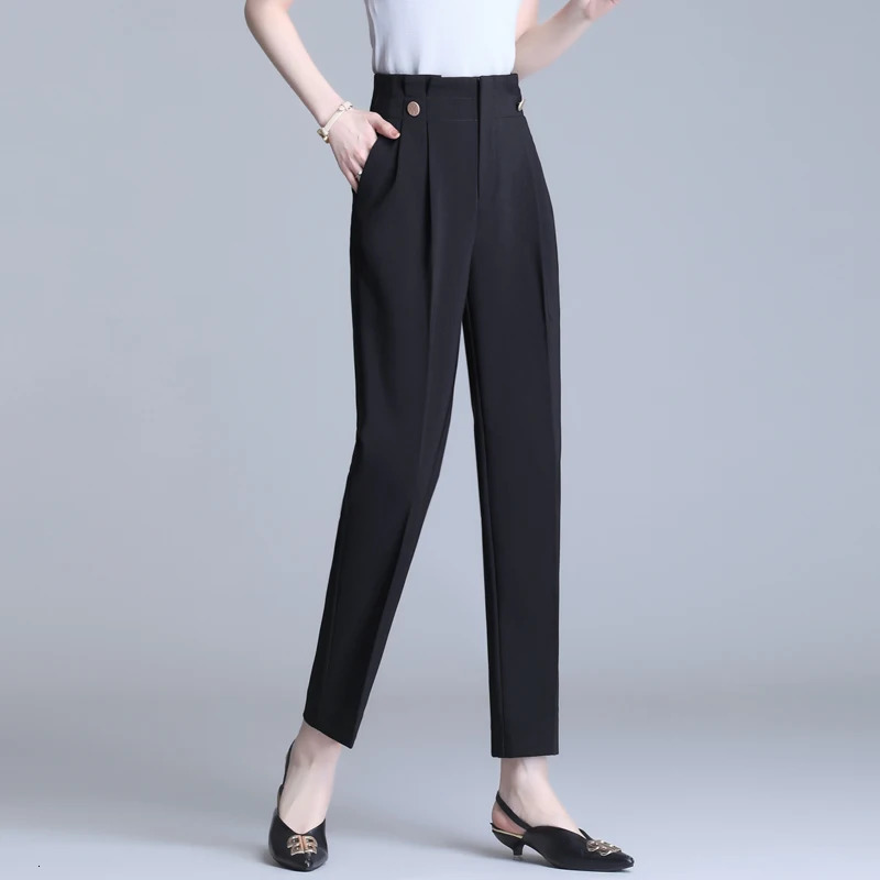 Korean Black Pants Womens Spring and Autumn High Waist Elastic Casual Straight Tube 4XL 260923