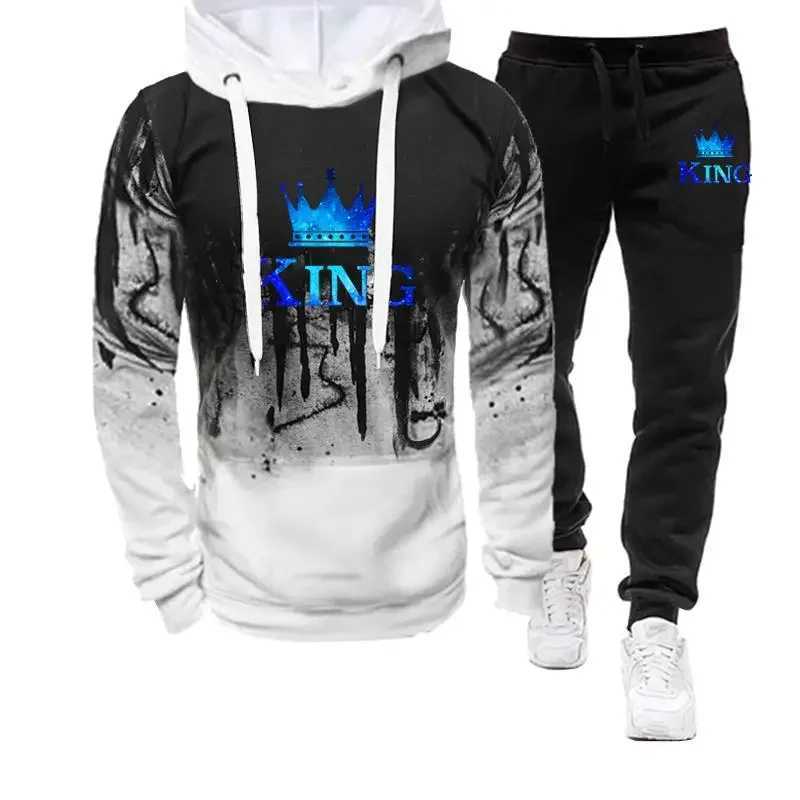 Autumn winter Spring Men's Sports Suit King Printed Tracksuit mens Clothing Hoodie+Sweatpants Fashion 2Pcs Set Jogging T260924