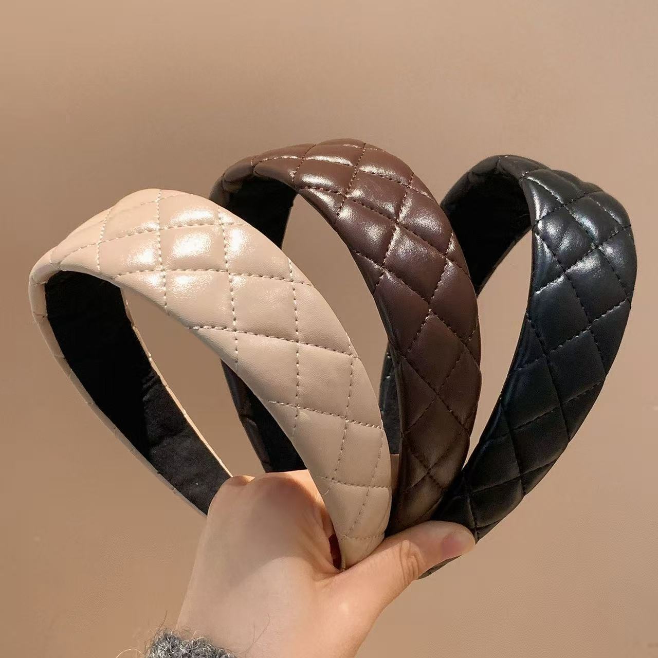 Melard plaid leather wide-brimmed headband women, autumn winter, high-end headwear for daily wear, face washing, and hair styling