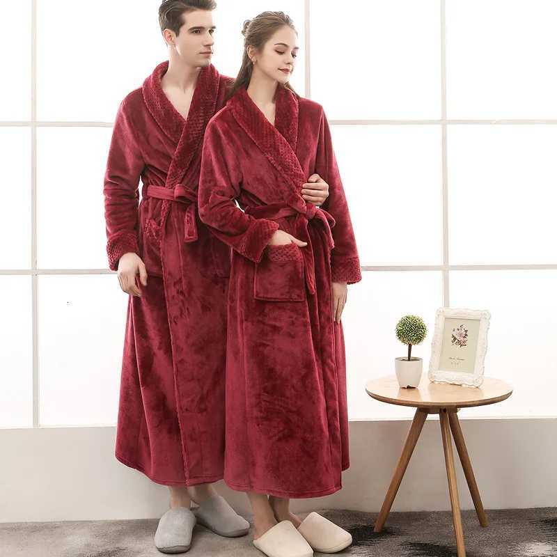 Sleep Lounge Women's 2024 Winter Keep Warm Robe Men NEW Solid Flannel Bath Robe Unisex Couples Lovers Sleepwear Plus Size Bathrobe NightwearC26