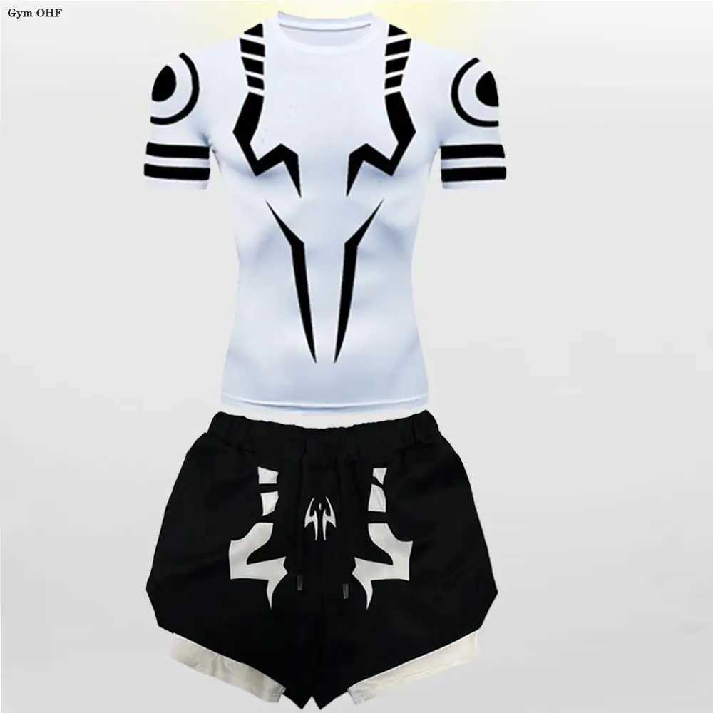 Jujutsu Kaisen Anime Compression T Shirt Suits Men's 2 In 1 Shorts Sport Running Jogging Gym Tracksuit Men Clothing Rashgard MMA T260924