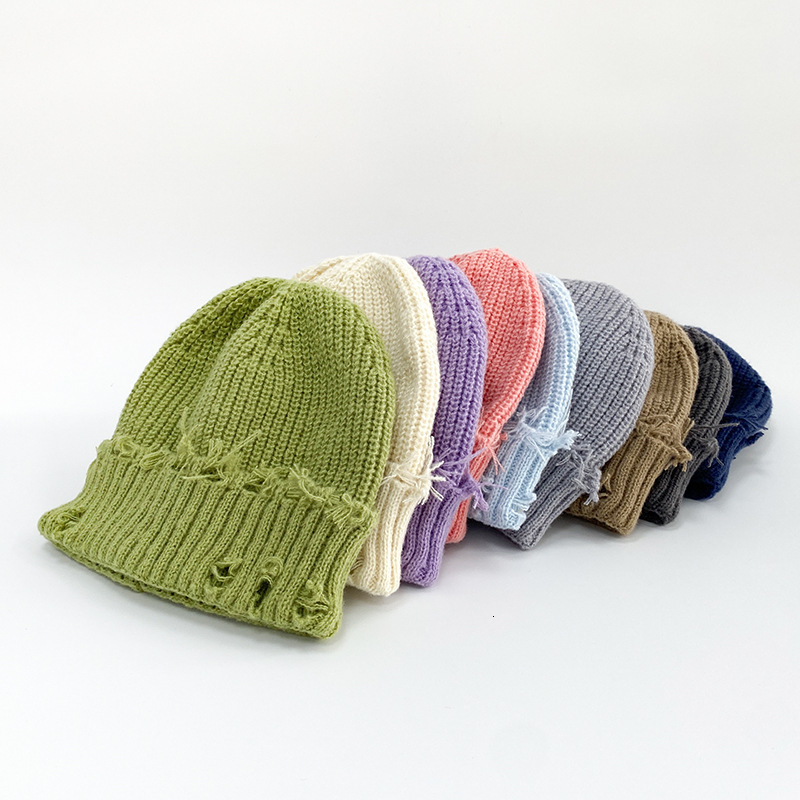 For Womens Childern Korean Style Autumn Winter Knitted Woolen Fashion Versatile Warm And Hole Hat Trendy Simple