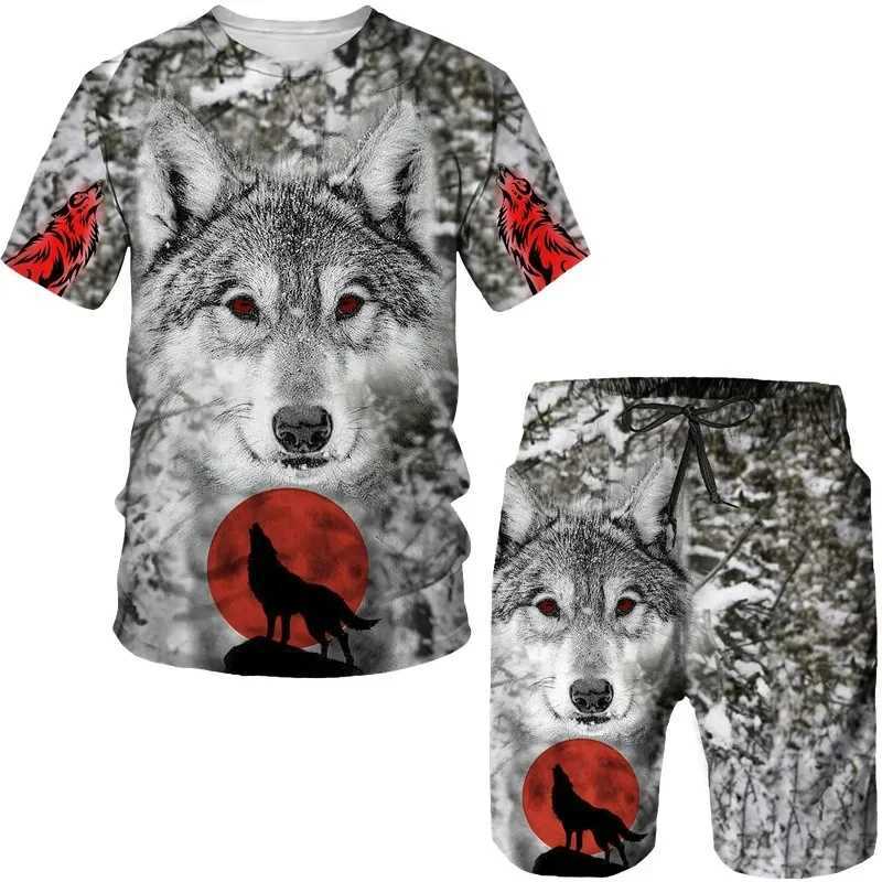 Fashion Summer Wolf 3D Printed Men's T-Shirt Shorts Sleeve Tops Unisex Cool Animal Sport O-neck Tracksuit Hip Hop Set Su T260924