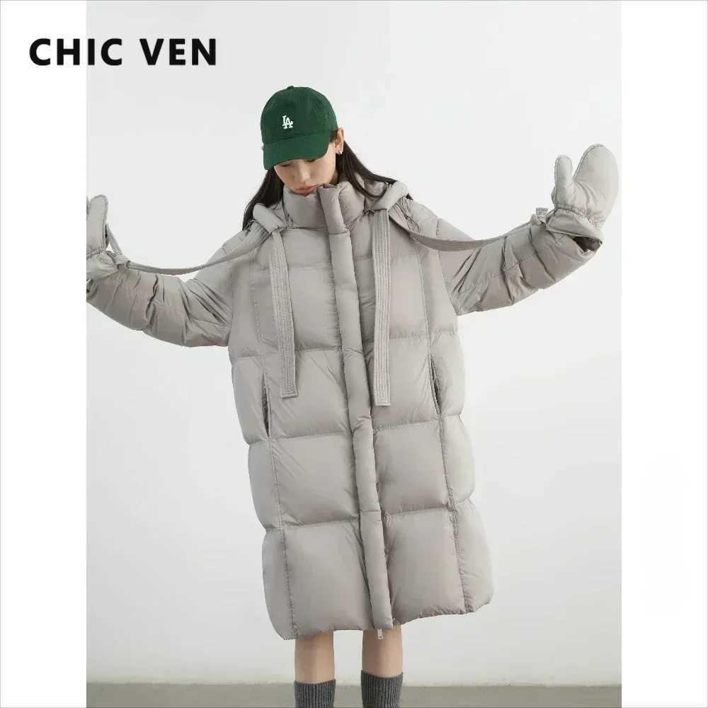 CHIC VEN New Women Down Coats Solid Loose Casual Hooded Down Jacket Female Soft 90 White Duck Down Coat Thick Autumn Winter 2024 Z260924
