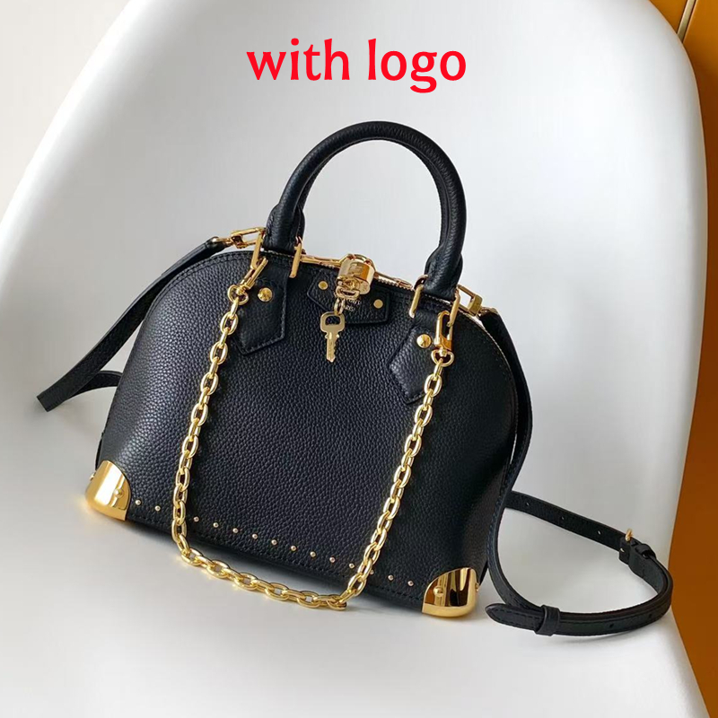 New women Alm a Trunk BB M29445 Black timeless smooth Calfskin leather Zipper closure padlock keys flat inside pocket trunk corners decorative chain