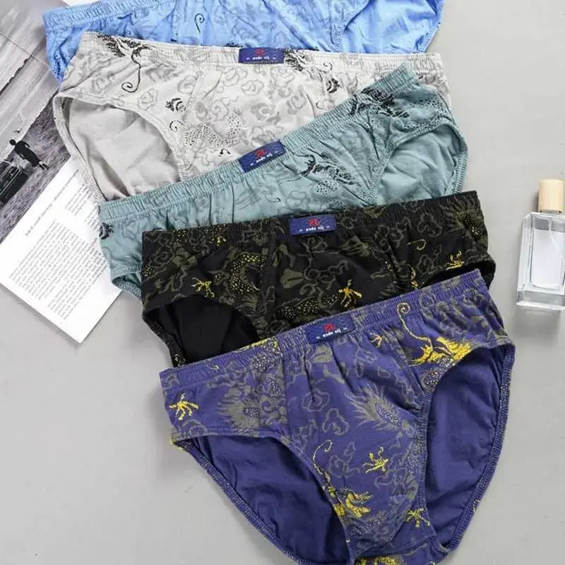 Men's Underwear Men's Underwear 100 Cotton Mens Printed Briefs Underpants Male Loose Plue Size XL 5Xl briefs Lingerie Moisture Absorbent B