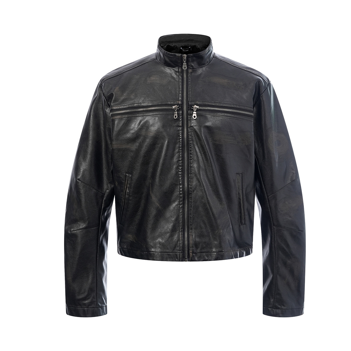 PU Leather Heavy-Duty Loose Fit Rivet Studded Cross Design Motorcycle Jacket for Men Punk Streetwear