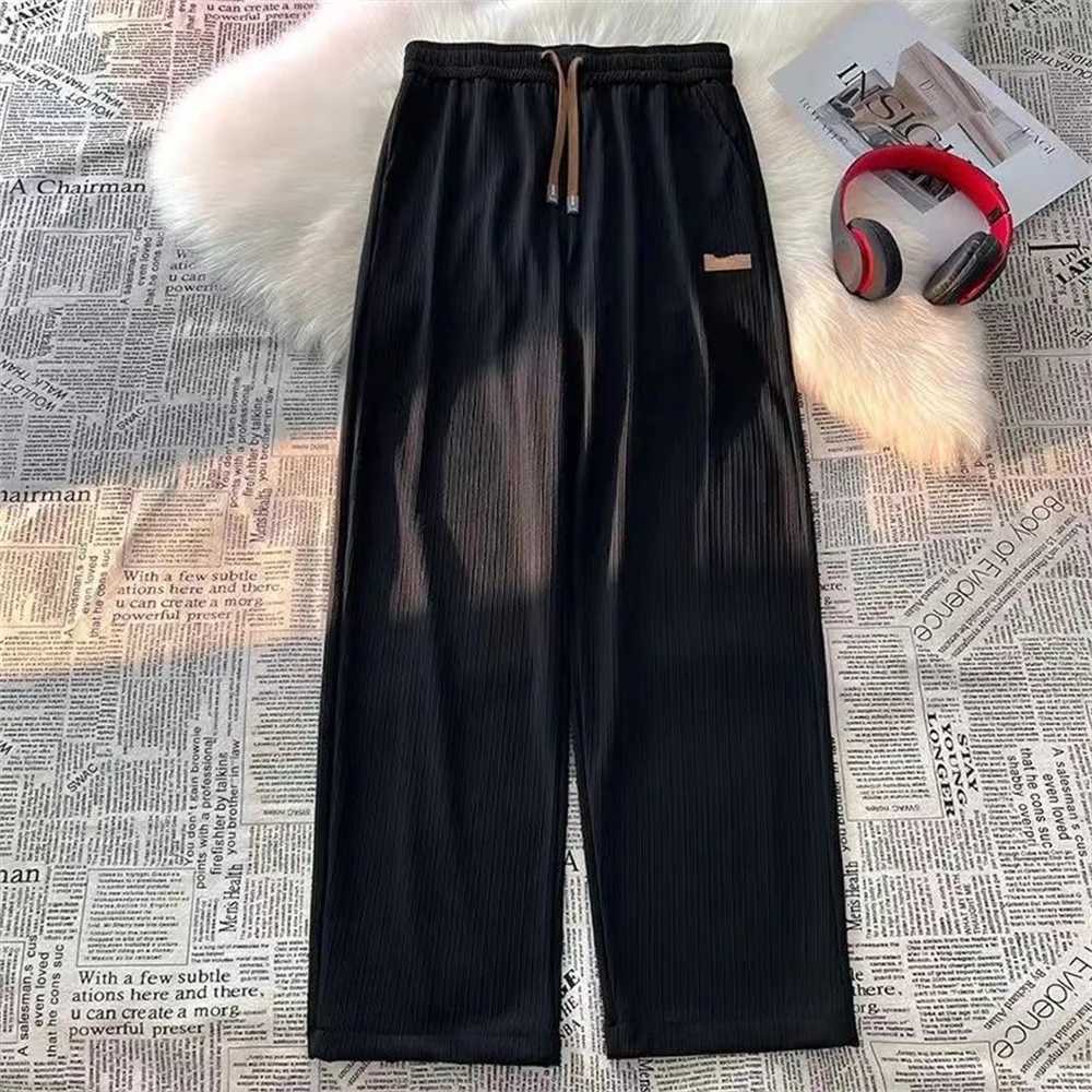 Men's Pants Ins Fashion Summer Thin Casual Ice Silk Straight Leg Pants Oversize Loose Versatile Men Korean Wide Leg Pants Boys Streetwear H2609