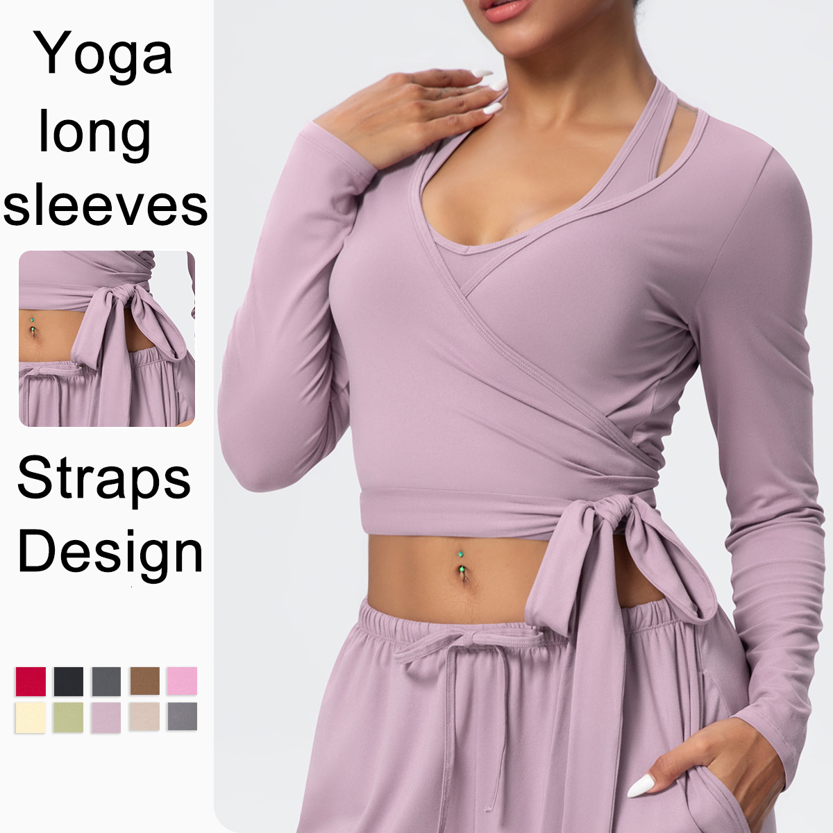 1PC Solid Color Workout Long Sleeves Women Quick Drying Breathable Sports Top Personalize Straps Design Yoga Clothing 26Y0924