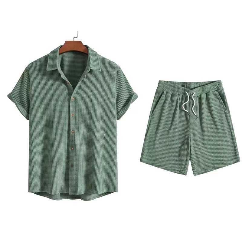 Men Corduroy Suits Solid Color Short Sleeve Lapel Button Shirts And Shorts Two Piece Sets Fashion Streetwear Mens Casual Outfit T260924