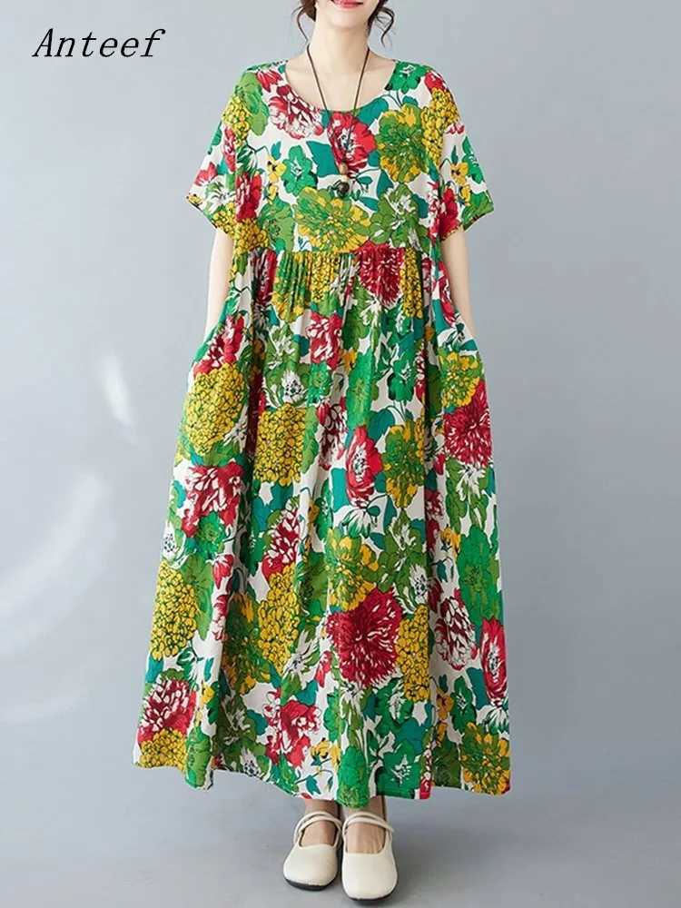 Sleep Lounge Women's short sleeve oversized cotton vintage floral new in dresses for women casual loose long summer dress elegant clothing 2026