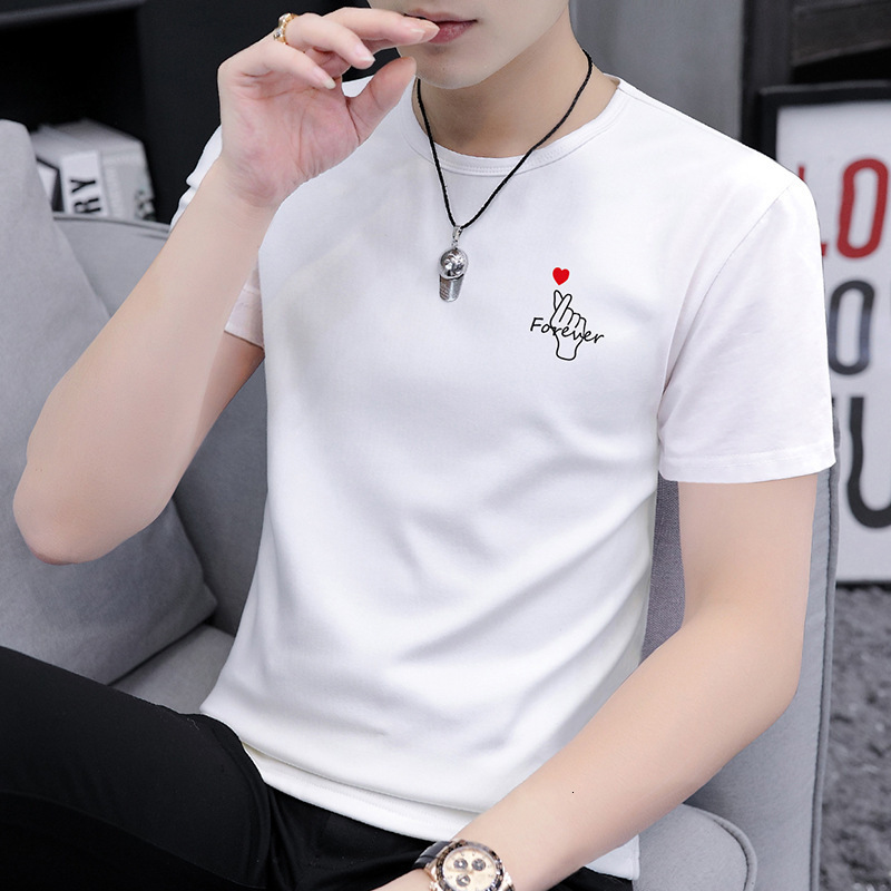 High-quality summer short-sleeve T-shirt for men, stylish simple, pure white, round neck, half-sleeve, trendy, and lightweight