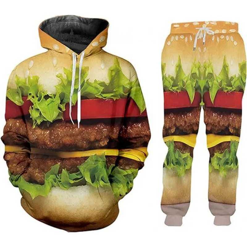 Hamburger Pizza 3D Print Hoodies Pants Sets Men's Sweatshirts Sweatpants Two Piece Suits Outdoor Fashion Tracksuit Man Clothing T260924