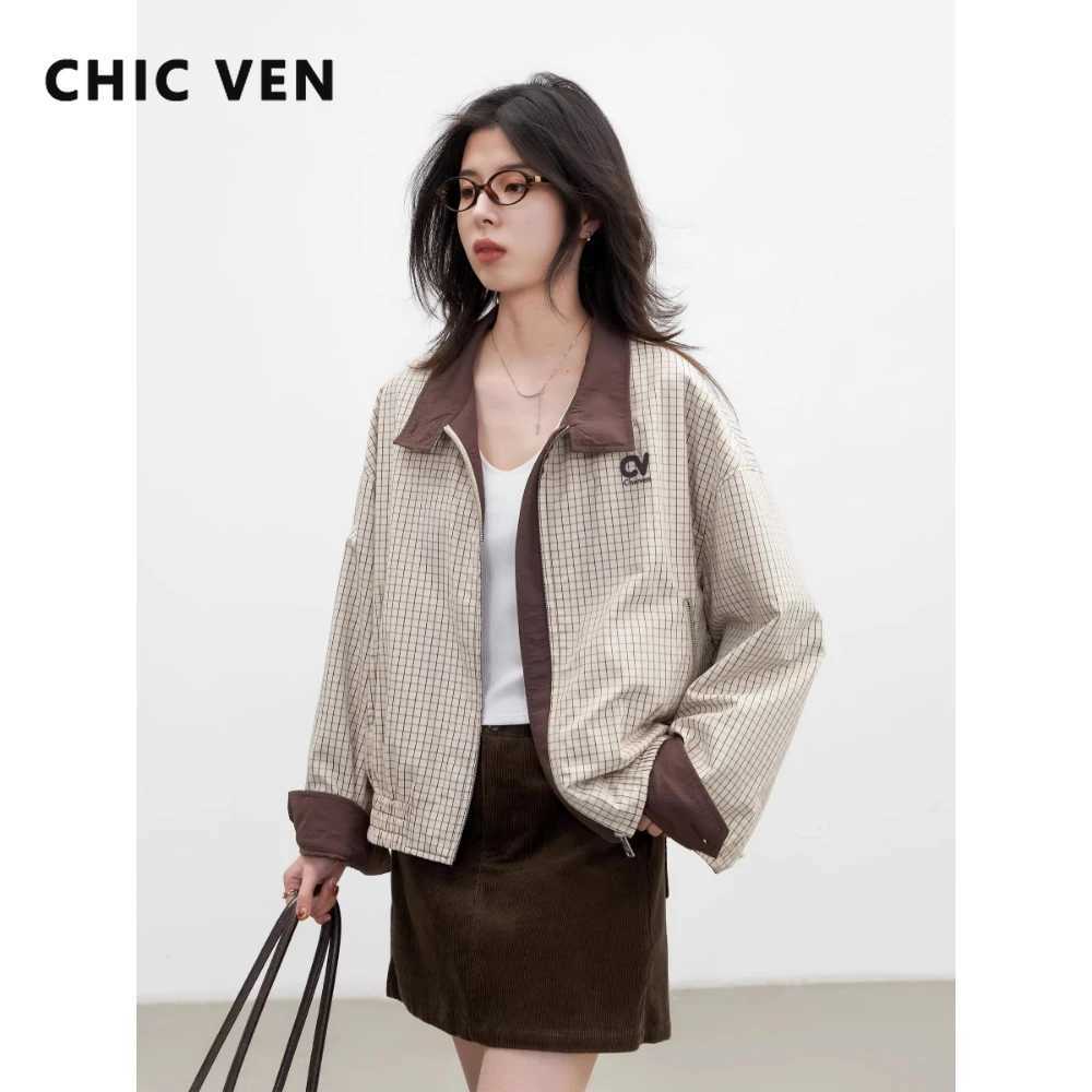 CHIC VEN Fashion Women Jackets New Lapel Short Plaid Jacket Windproof Contrast Color Female Coat Spring Summer 2026 Outerwear Z260924