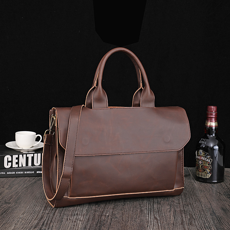 New Korean Style Bag Vintage Trendy Crazy Horse Leather Handbag Single Shoulder Crossbody Business Laptop Men S Briefcase KABAHEBINGJUE