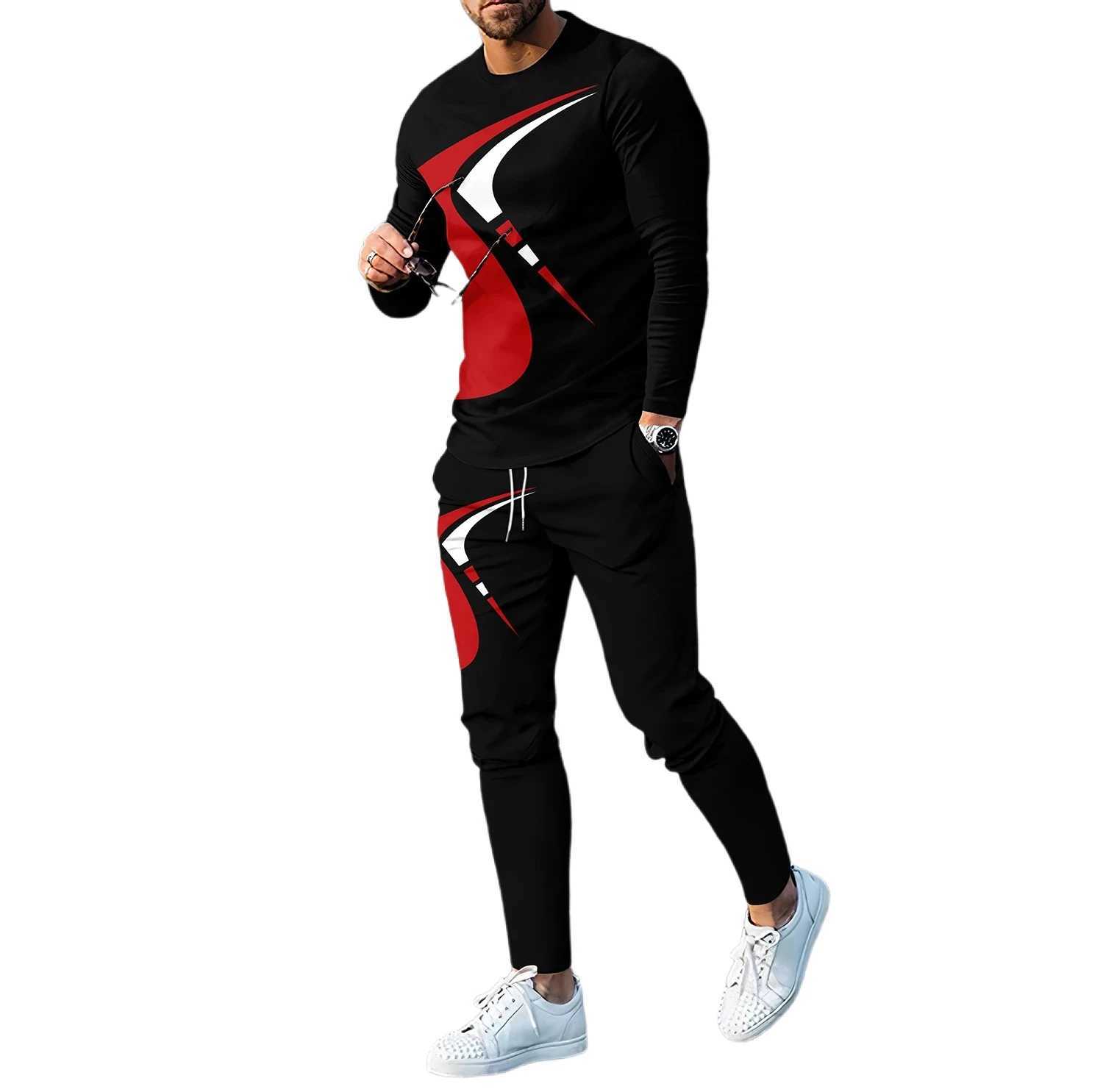 New Fashion Sports Men's Suits Long Sleeve T-shirt Set Trousers 2 Piece 3D Print Jogging Outfit Casual Streetwear Men 2PCS Sets T260924