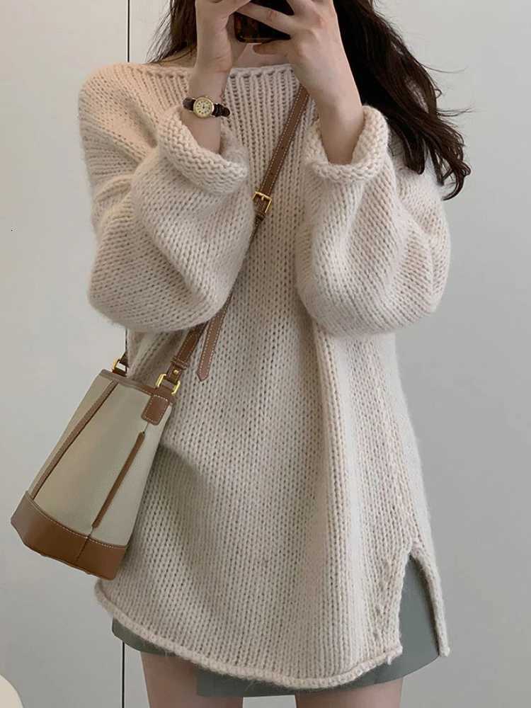 Women's Sweaters Lush Cardigan Knitted Sweater in Khaki Color Loose Fit Beautifully Lazy Women's Fashion Autumn Winter New Style Geanfei/S