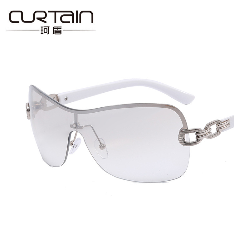 High-End Designer Sunglasses One-Piece Double-Ring Chain Frameless 2022 New Model, European And American Retro Outdoor Sunglasses, Y2k Sunglasses Fo