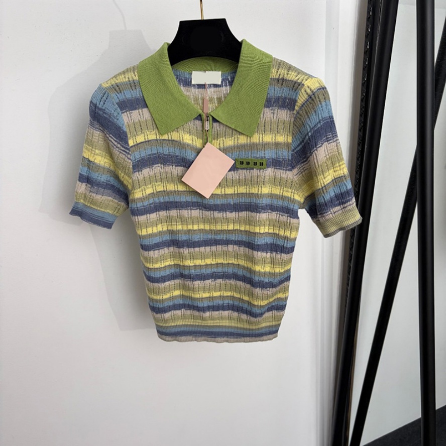 Women Y2K Style Knit Tees Luxury Contrast Color Slim Fit Polo Knitwear Designer Striped Daily Casual Commute Knit Tops