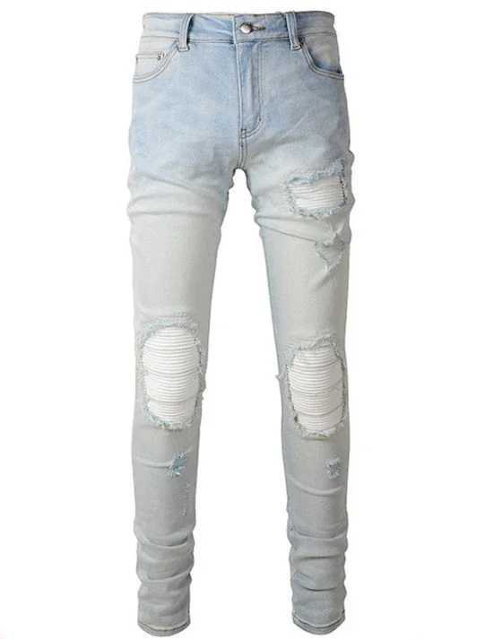 Distressed Hole Pencil Pants Men Low Waist Washed Jeans 2024 Autumn Vintage Stretch Straight Ankle Length Trousers Skinny Denims S2609242RAF