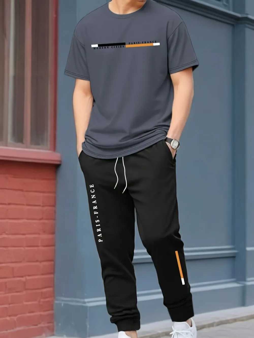 Fashionable summer new men's letter printed round neck breathable T-shirt pants set suitable for outdoor play T260924