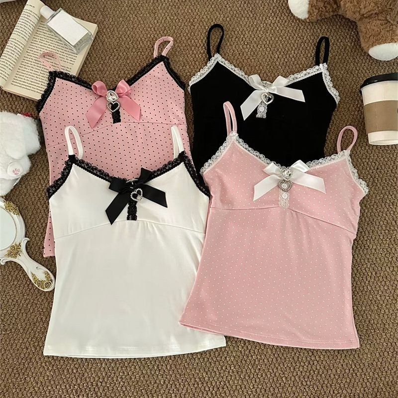 Sweet Ruffle Lace Camisole Women Y2K Kawaii Slim Fit Crop Tops Korean Cute Casual Summer Fashion Vest Chic