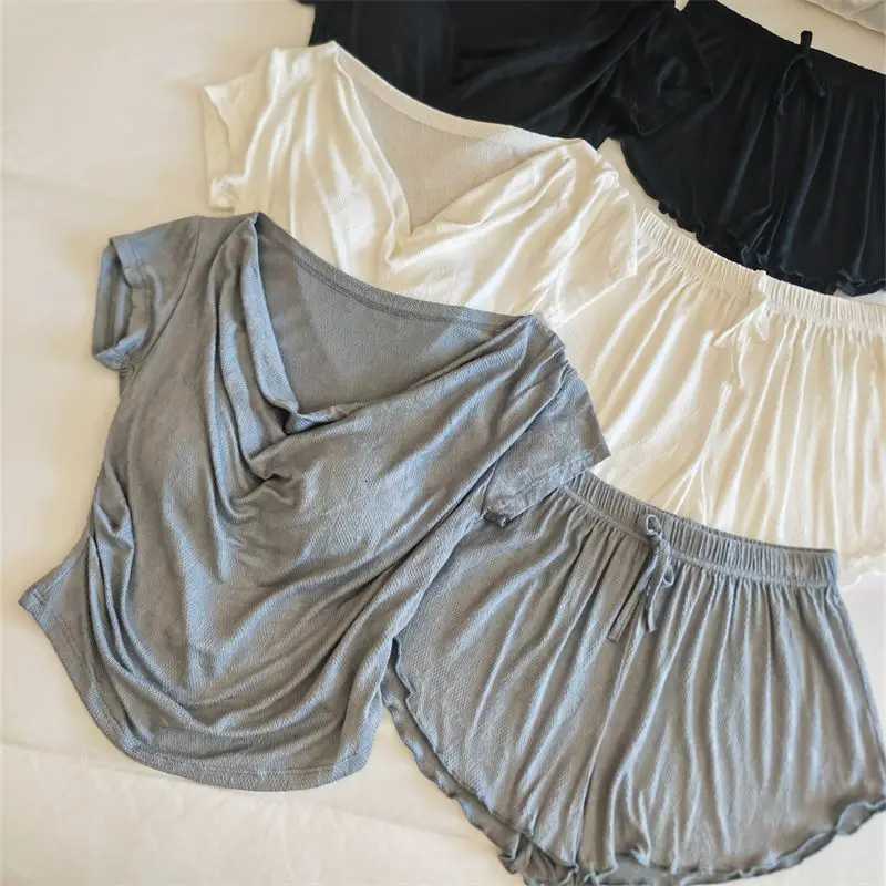 Women's Sleep Lounge Cotton Korean Sleepwear Women's Spring and Summer New Short Sleeved Outerwear Home Suit Set H260924