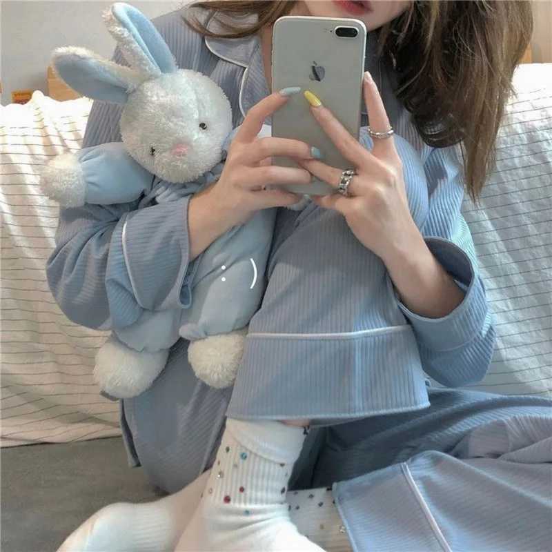 Women's Sleep Lounge 2026 Spring and Autumn New Women's Solid Color Pajamas Homewear Suit Girls Long-Sleeved Autumn and Winter Leisure Hom