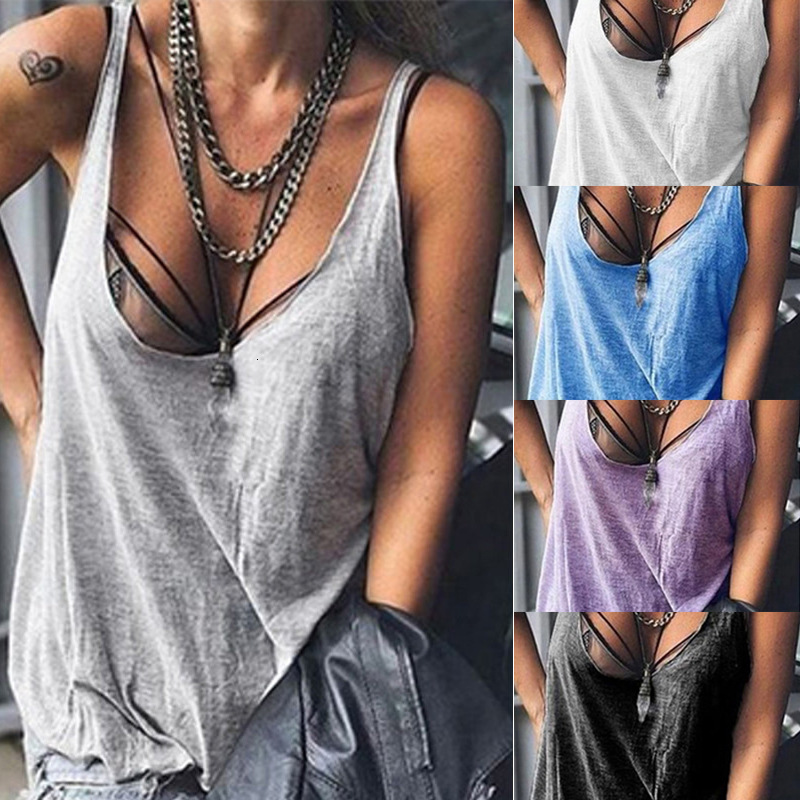 Women's European Style Summer Solid Color Camisole Tank Top Plus Size Sleeveless T Shirt