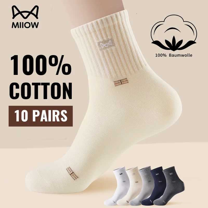 Calzini sportivi MiiOW Calzini in puro cotone 100% da uomo Abito da lavoro Calzino lungo Nero Bianco Calzino sportivo traspirante Calzini antibatter