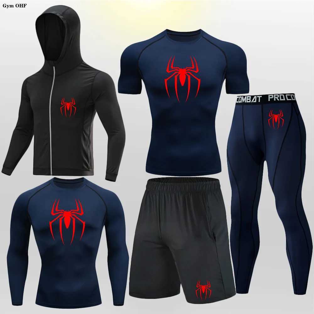 Men's Compression Sportswear Tights T-Shirt Mens Super Hero Clothes Thermal Underwear Men Running Sets Spider Print Clothing Man T260924