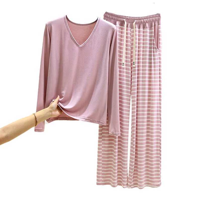 Women's Sleep Lounge Modal Long Sleeved Pajamas Women's Spring and Autumn Thin T-Shirt Home Wear Can Be Worn Outside Plus Size Casual Suit