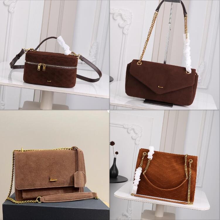 yil Women Retro Brown Suede Envelope Shoulder Bag Gold Chain Underarm Purse Large Capacity Commuter Handbag Vintage Matte Suede Crossbody Bag